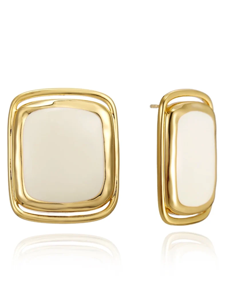 Abdesigns Gold Plated White Big Square Stud Earring